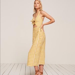 Reformation Amalfi Plaid Linen Dress in Zest XS